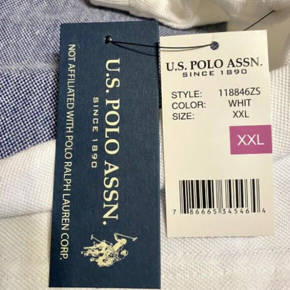 US POLO ASSN White Blue Classic Striped 2XL Polo Collared Logo SS Shirt NWT - Picture 6 of 6